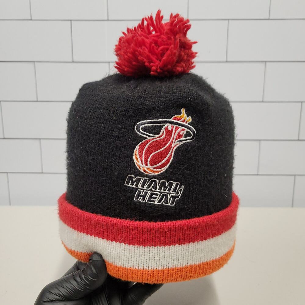 Miami Heat Mitchell & Ness Pom Beanie 2012 NBA Black Red Orange Knit Hat